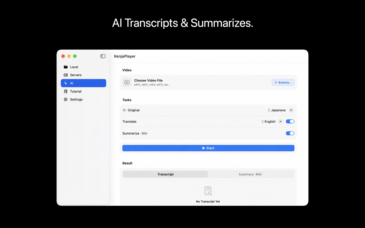 KenjaPlayer on Mac: immersive borderless playback window — 4K, 8K and 100+ formats, even with AI disabled